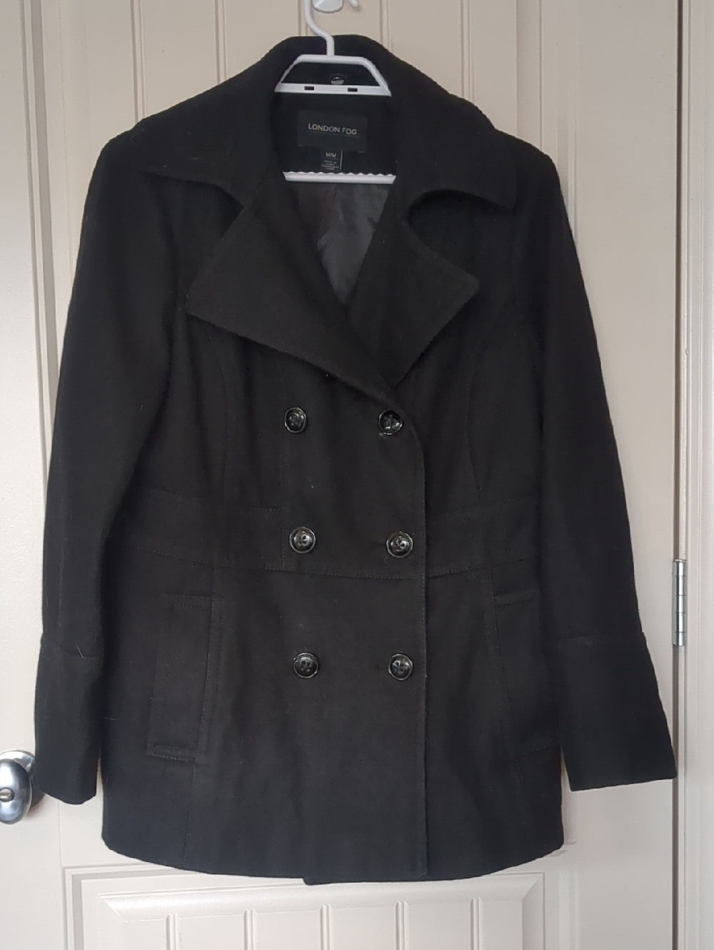 London Fog Black Double-Breasted Peacoat